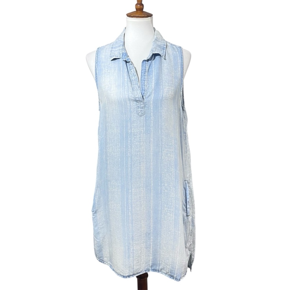 Bella Dahl Chambray Sleeveless Shift Dress Womens Large Blue Casual Pocket Mini
